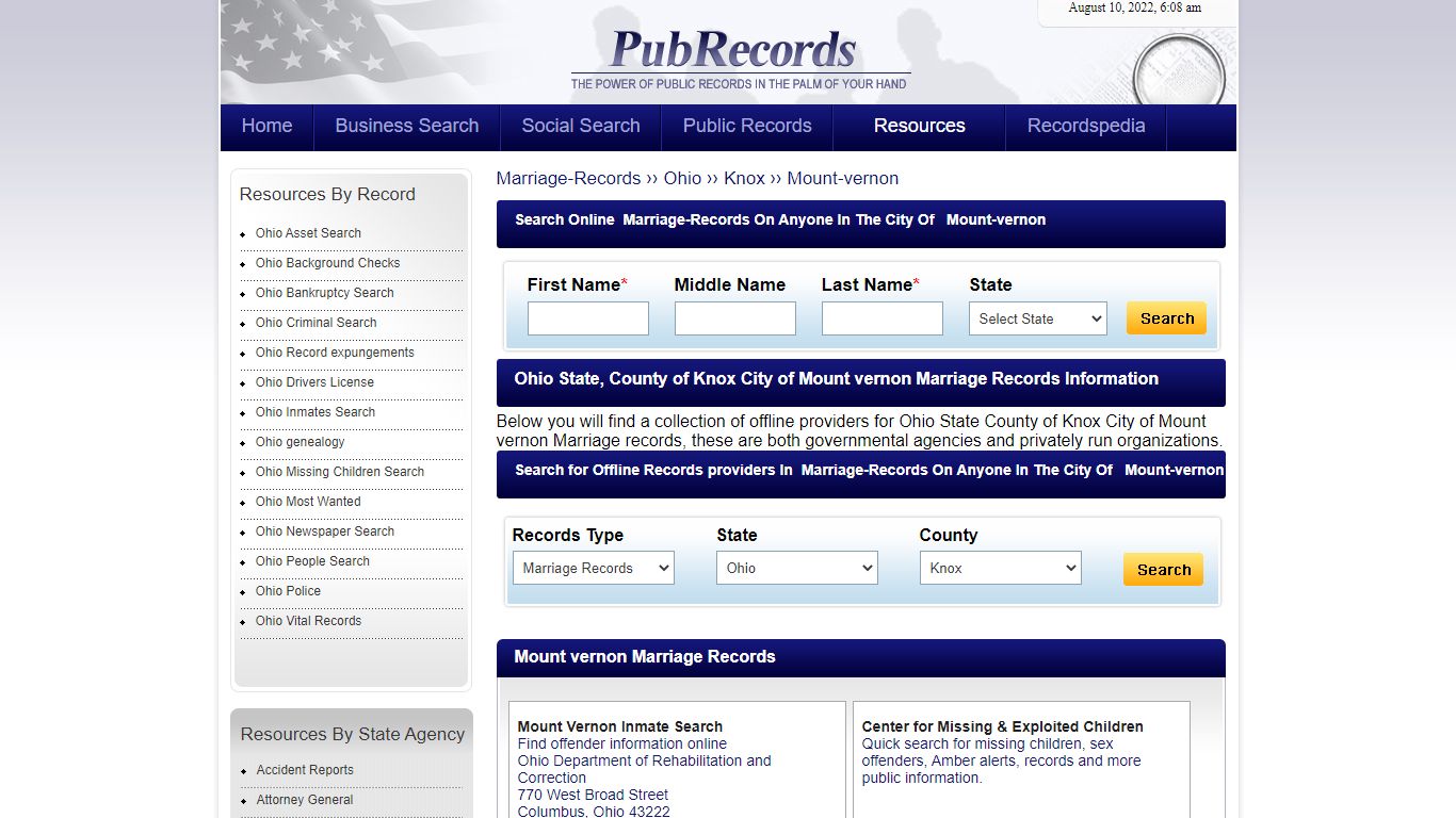 Mount vernon, Knox County, Ohio Marriage Records